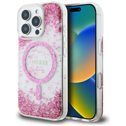 MagSafe cover til Apple iPhone 16 Pro, Guess, Resin Bottom Glitter, Pink