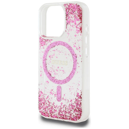 MagSafe Case for Apple iPhone 16 Pro, Guess, Resin Bottom Glitter, Pink