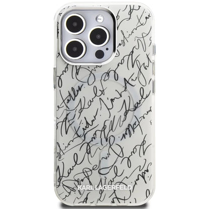 MagSafe cover til Apple iPhone 16 Pro, Karl Lagerfeld, IML Karl Script Mønster, Hvid