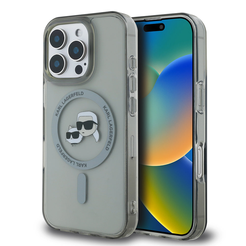MagSafe cover til Apple iPhone 16 Pro, Karl Lagerfeld, IML Metal Karl & Choupette's Heads, Sort