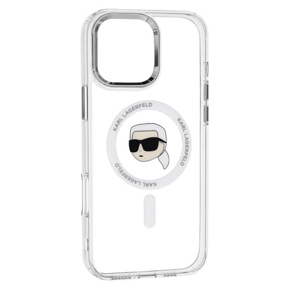 MagSafe Case for Apple iPhone 16 Pro, Karl Lagerfeld, IML Metal Karl's Head, White