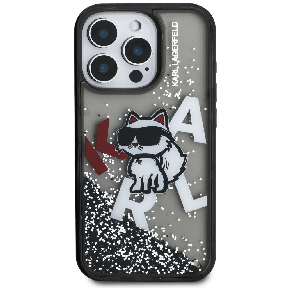 MagSafe cover til Apple iPhone 16 Pro, Karl Lagerfeld, Liquid Glitter Choupette Logo, Sort