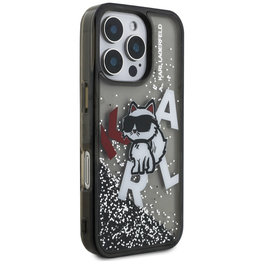 MagSafe cover til Apple iPhone 16 Pro, Karl Lagerfeld, Liquid Glitter Choupette Logo, Sort