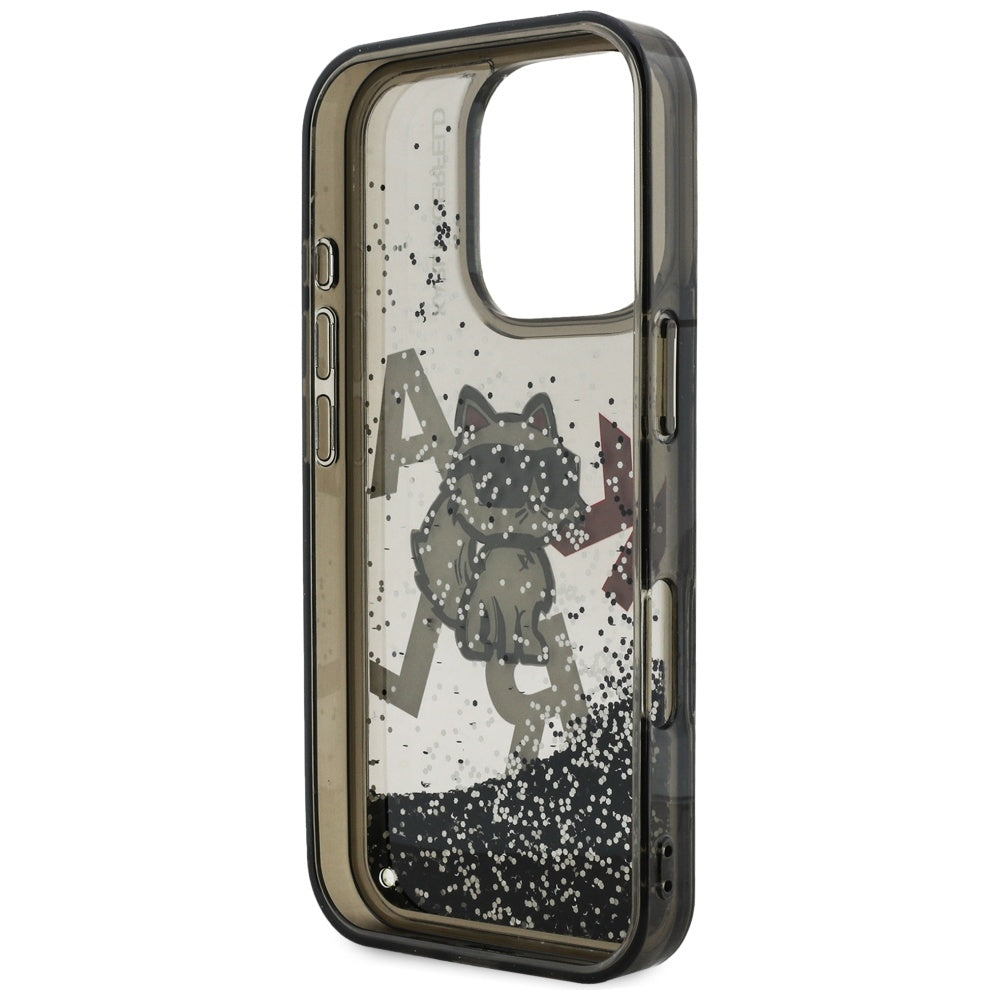 MagSafe cover til Apple iPhone 16 Pro, Karl Lagerfeld, Liquid Glitter Choupette Logo, Sort