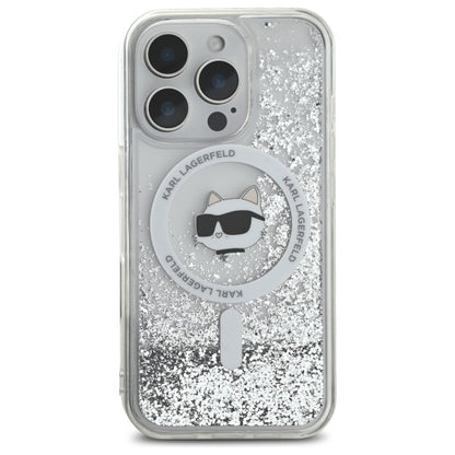 MagSafe cover til Apple iPhone 16 Pro, Karl Lagerfeld, Liquid Glitter Choupette's Head, Transparent