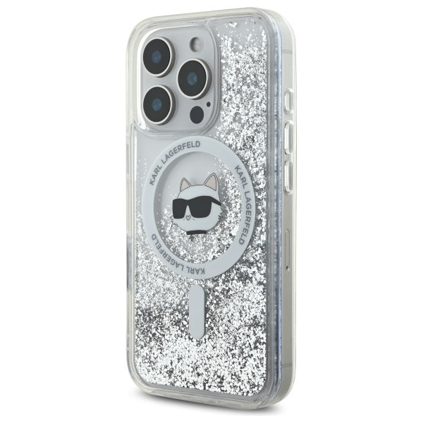MagSafe cover til Apple iPhone 16 Pro, Karl Lagerfeld, Liquid Glitter Choupette's Head, Transparent