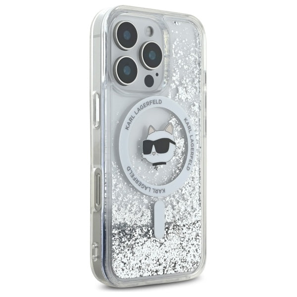 MagSafe cover til Apple iPhone 16 Pro, Karl Lagerfeld, Liquid Glitter Choupette's Head, Transparent