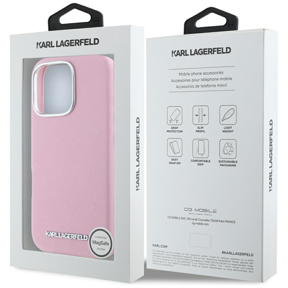 MagSafe cover til Apple iPhone 16 Pro, Karl Lagerfeld, Saffiano Full Wrapped Elongated Metal Logo, Pink
