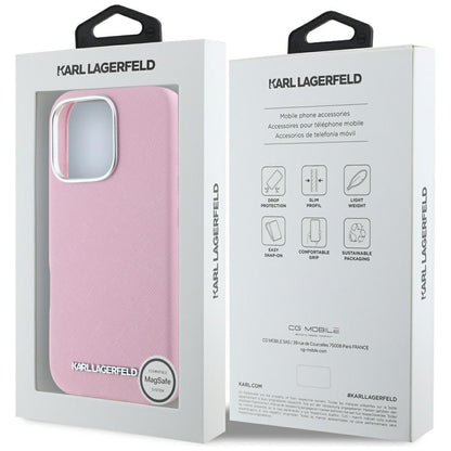 MagSafe cover til Apple iPhone 16 Pro, Karl Lagerfeld, Saffiano Full Wrapped Elongated Metal Logo, Pink