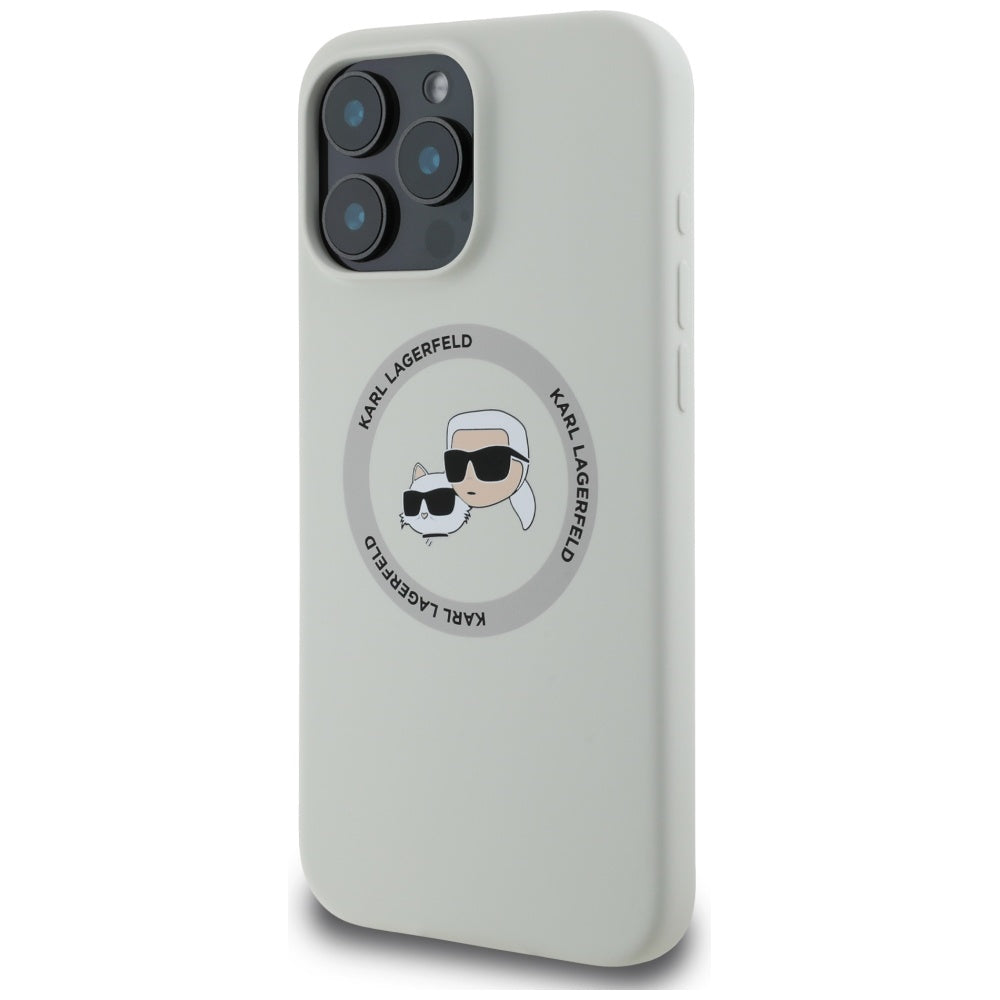 MagSafe cover til Apple iPhone 16 Pro, Karl Lagerfeld, Silicone Karl & Choupette's Heads, Beige