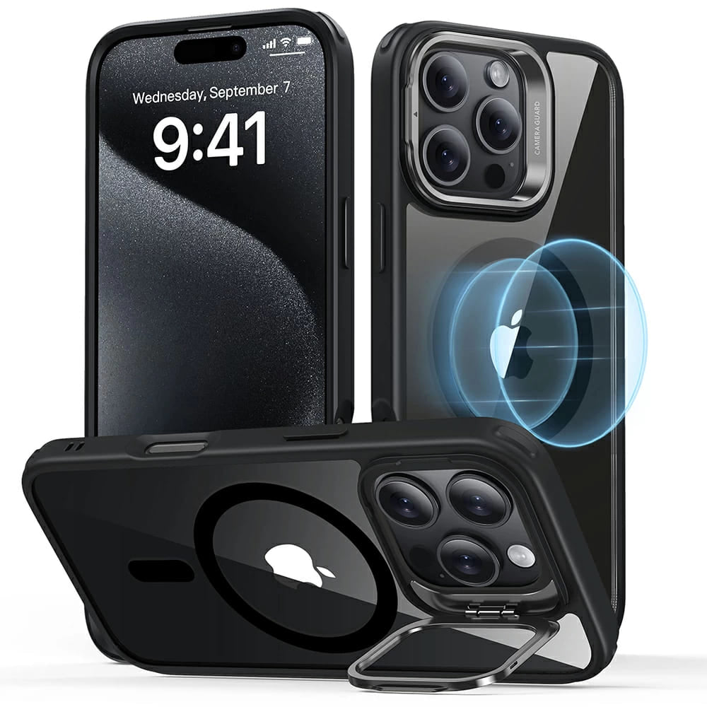 MagSafe cover til Apple iPhone 16 Pro Max, ESR, Classic Hybrid Kickstand, Sort Transparent