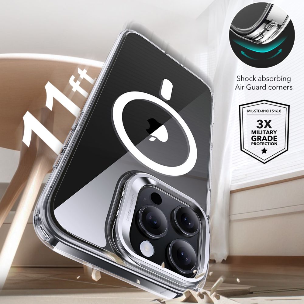 MagSafe cover til Apple iPhone 16 Pro Max, ESR, Classic Hybrid Kickstand med skærmbeskytter, Gennemsigtig