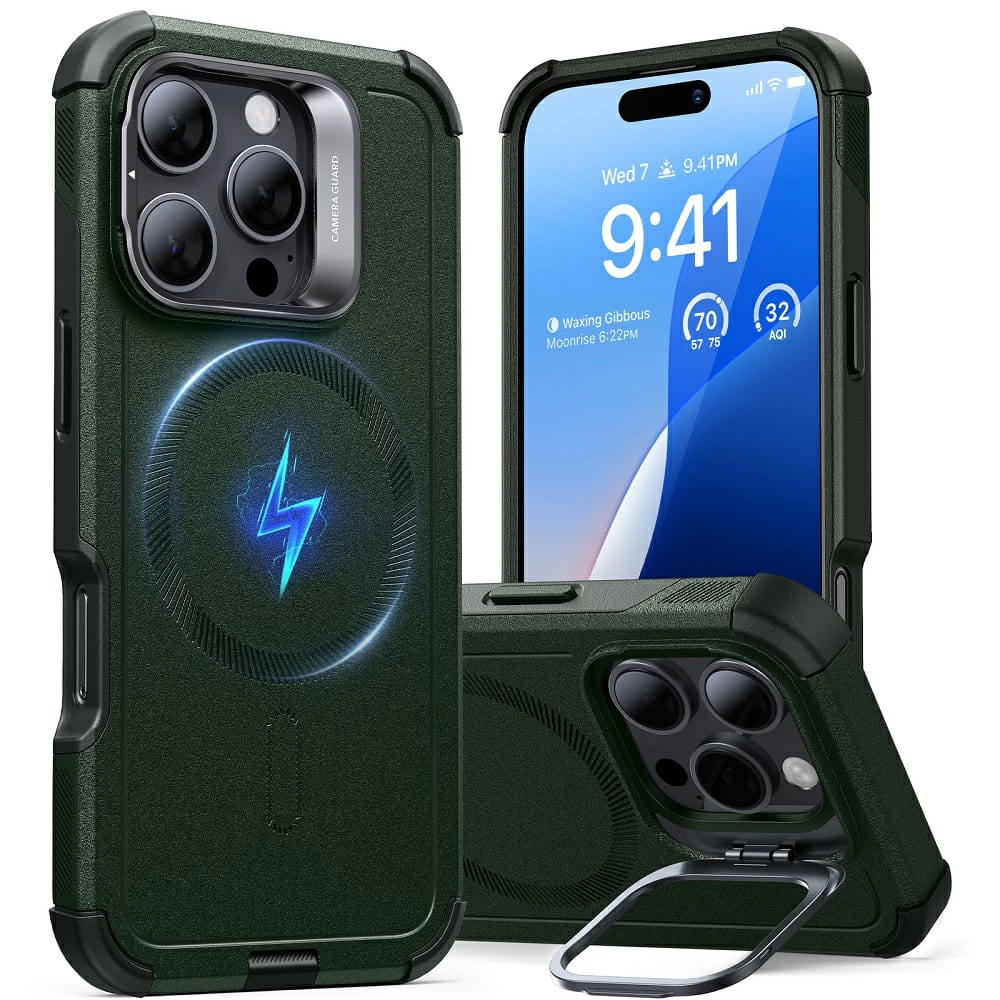 MagSafe cover til Apple iPhone 16 Pro Max, ESR, Cyber Armor Kickstand, Grøn