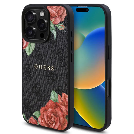 MagSafe cover til Apple iPhone 16 Pro Max, Guess, 4G Flowers Print, Sort