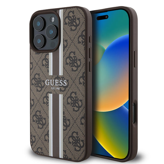 MagSafe cover til Apple iPhone 16 Pro Max, Guess, 4G Printed Stripes, Brun
