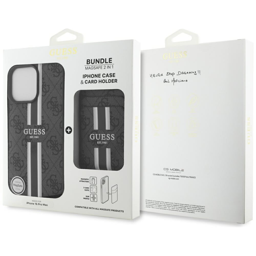 MagSafe cover til Apple iPhone 16 Pro Max, Guess, Cardslot 4G Stripes, Sort