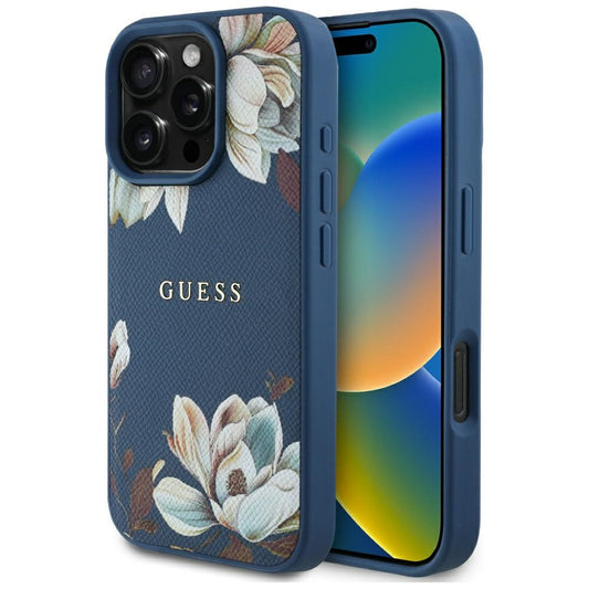 MagSafe cover til Apple iPhone 16 Pro Max, Guess, Grained Flowers, Blå