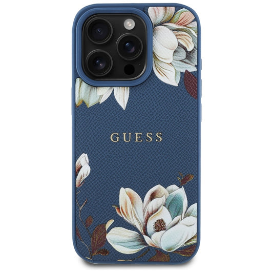 MagSafe cover til Apple iPhone 16 Pro Max, Guess, Grained Flowers, Blå