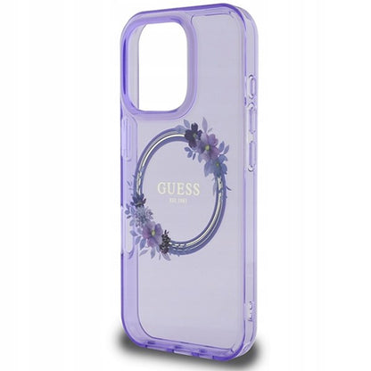 MagSafe cover til Apple iPhone 16 Pro Max, Guess, IML Flowers Wreath, Lilla