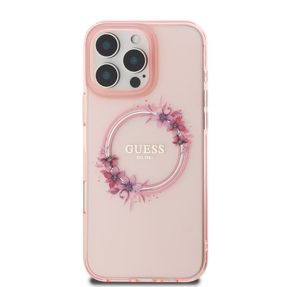 MagSafe cover til Apple iPhone 16 Pro Max, Guess, IML Flowers Wreath, Pink