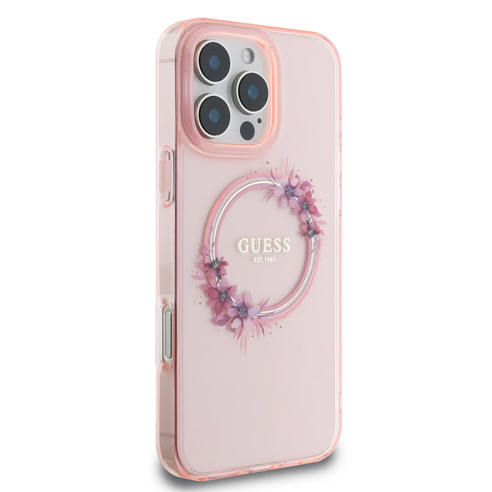 MagSafe cover til Apple iPhone 16 Pro Max, Guess, IML Flowers Wreath, Pink