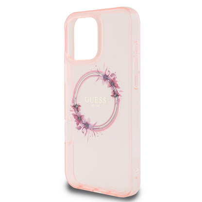 MagSafe cover til Apple iPhone 16 Pro Max, Guess, IML Flowers Wreath, Pink