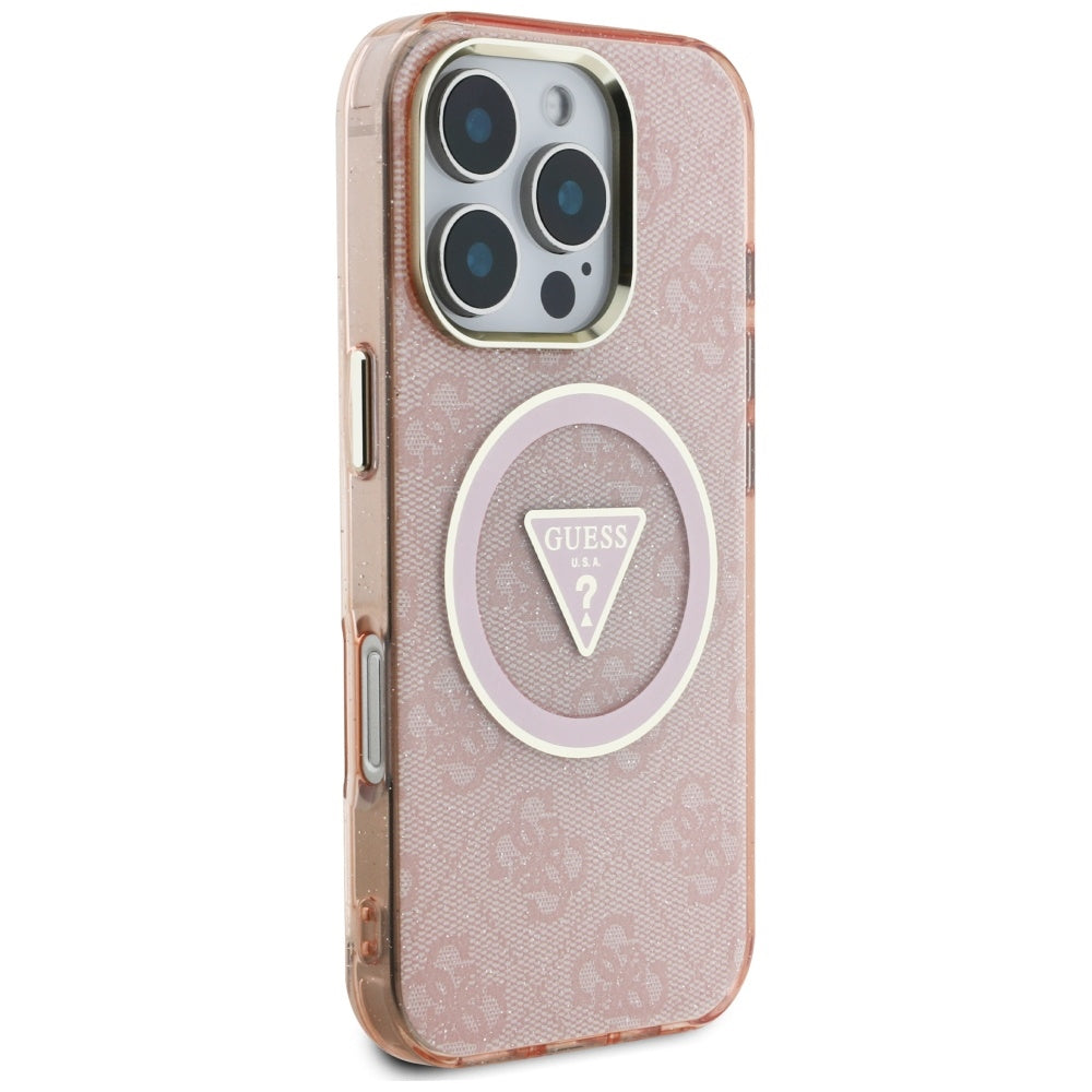 MagSafe cover til Apple iPhone 16 Pro Max, Guess, IML Glitter 4G Circle Triangle, Pink