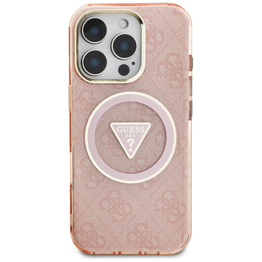 MagSafe cover til Apple iPhone 16 Pro Max, Guess, IML Glitter 4G Circle Triangle, Pink