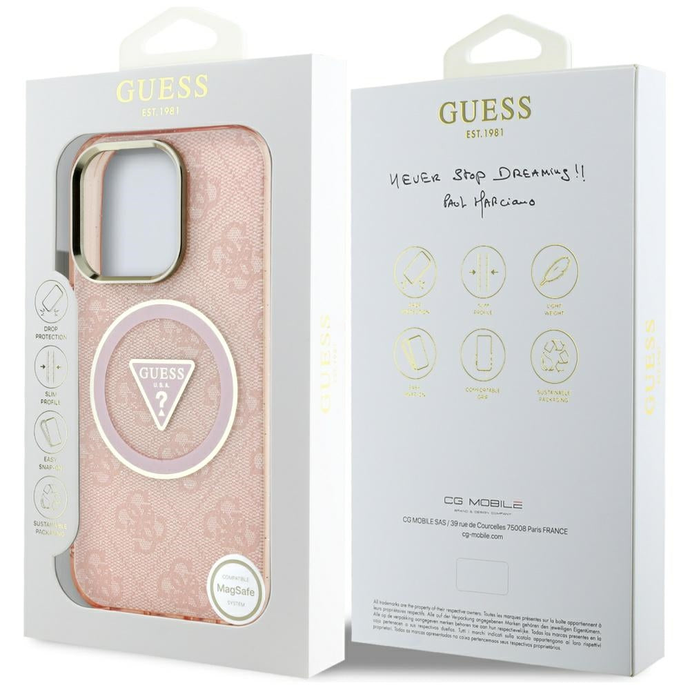 MagSafe cover til Apple iPhone 16 Pro Max, Guess, IML Glitter 4G Circle Triangle, Pink