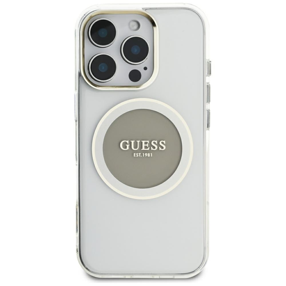 MagSafe Case for Apple iPhone 16 Pro Max, Guess, IML Metal Colored Circle, Gray