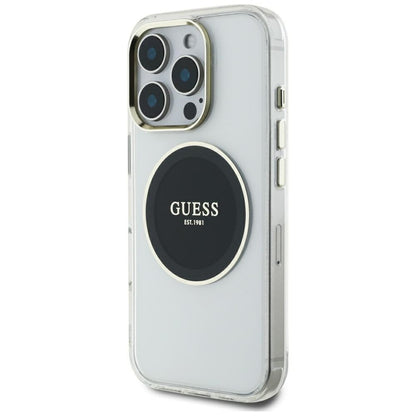 MagSafe Case for Apple iPhone 16 Pro Max, Guess, IML Metal Colored Circle, Black