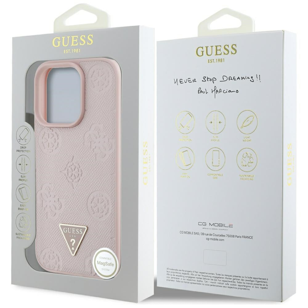 MagSafe cover til Apple iPhone 16 Pro Max, Guess, Peony Grained Hot Stamp Triangle, Pink
