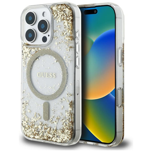MagSafe cover til Apple iPhone 16 Pro Max, Guess, Resin Bottom Glitter, Gylden
