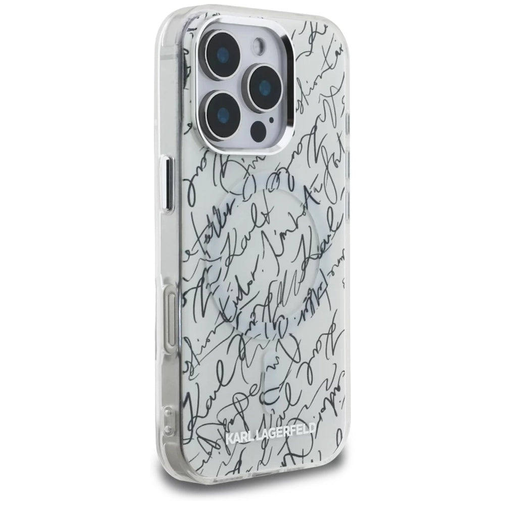 MagSafe cover til Apple iPhone 16 Pro Max, Karl Lagerfeld, IML Karl Script Pattern, Hvid