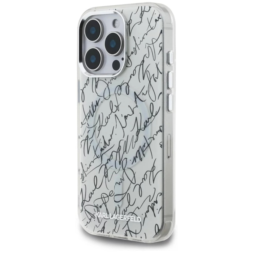 MagSafe cover til Apple iPhone 16 Pro Max, Karl Lagerfeld, IML Karl Script Pattern, Hvid