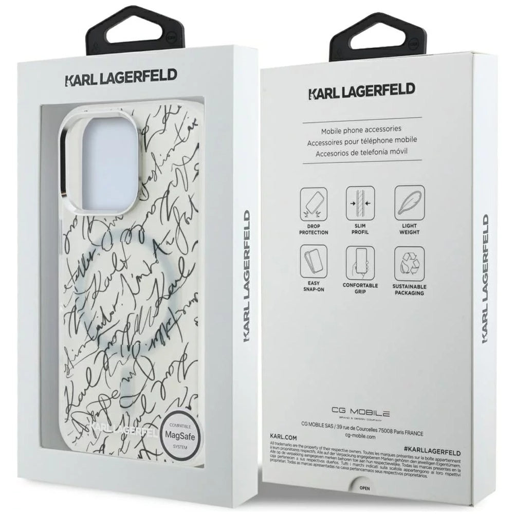 MagSafe cover til Apple iPhone 16 Pro Max, Karl Lagerfeld, IML Karl Script Pattern, Hvid