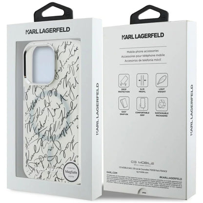 MagSafe cover til Apple iPhone 16 Pro Max, Karl Lagerfeld, IML Karl Script Pattern, Hvid