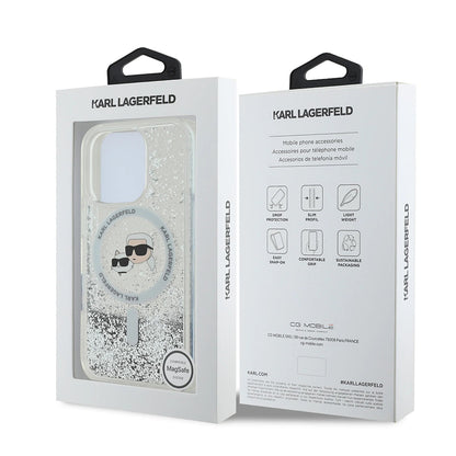 MagSafe cover til Apple iPhone 16 Pro Max, Karl Lagerfeld, Liquid Glitter Karl & Choupette's Heads, Gennemsigtig