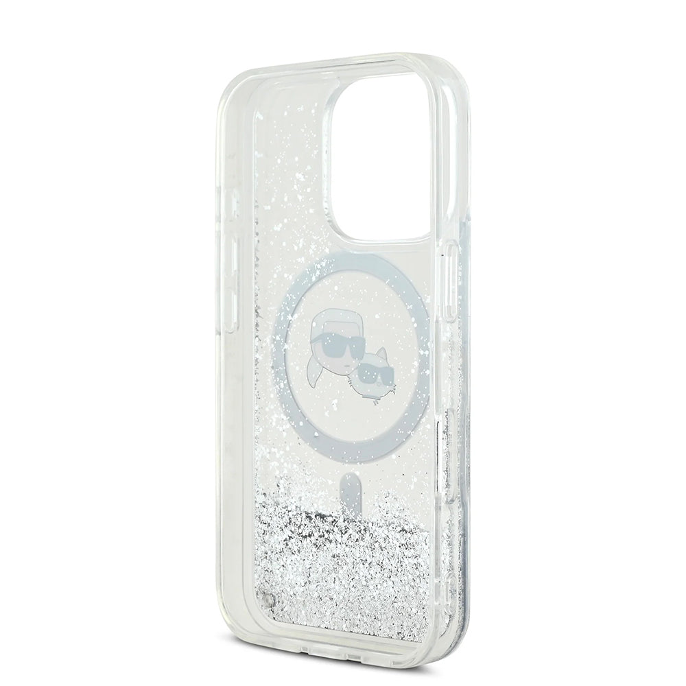 MagSafe cover til Apple iPhone 16 Pro Max, Karl Lagerfeld, Liquid Glitter Karl & Choupette's Heads, Gennemsigtig
