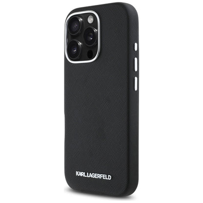 MagSafe cover til Apple iPhone 16 Pro Max, Karl Lagerfeld, Saffiano Full Wrapped Elongated Metal Logo, Sort
