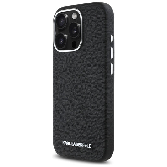 MagSafe cover til Apple iPhone 16 Pro Max, Karl Lagerfeld, Saffiano Full Wrapped Elongated Metal Logo, Sort