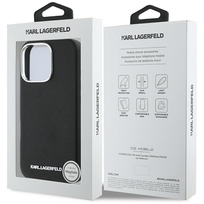MagSafe cover til Apple iPhone 16 Pro Max, Karl Lagerfeld, Saffiano Full Wrapped Elongated Metal Logo, Sort