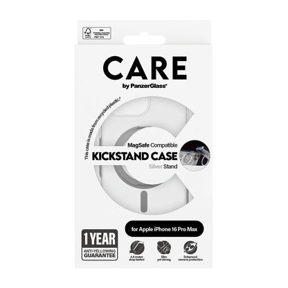 MagSafe cover til Apple iPhone 16 Pro Max, PanzerGlass, Care Feature Kickstand, Sølv Transparent