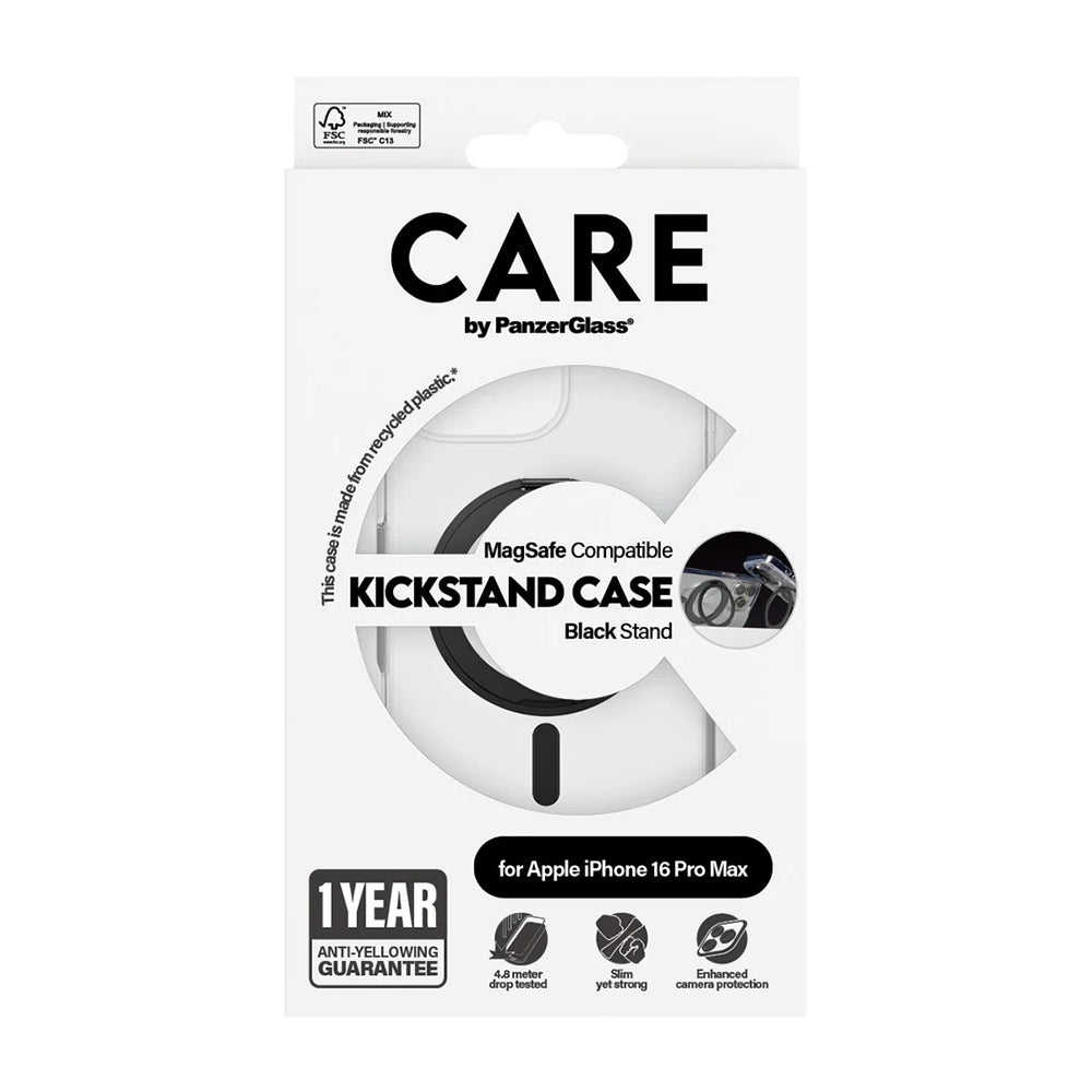 MagSafe cover til Apple iPhone 16 Pro Max, PanzerGlass, Care Feature Kickstand, Sort Transparent