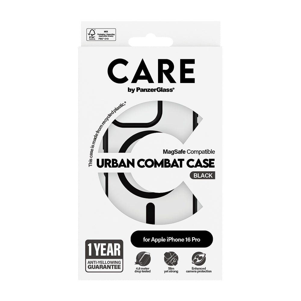 MagSafe cover til Apple iPhone 16 Pro Max, PanzerGlass, Care Urban Combat, Sort Transparent