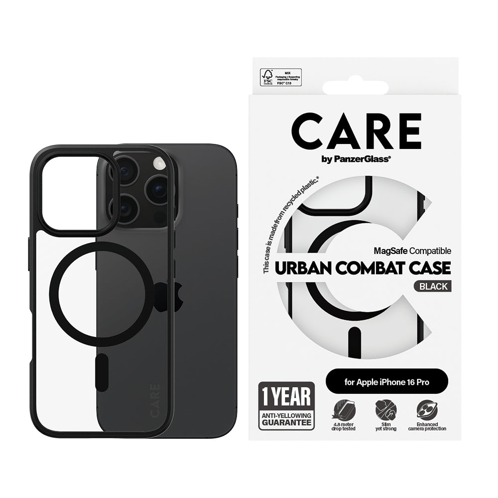 MagSafe cover til Apple iPhone 16 Pro Max, PanzerGlass, Care Urban Combat, Sort Transparent