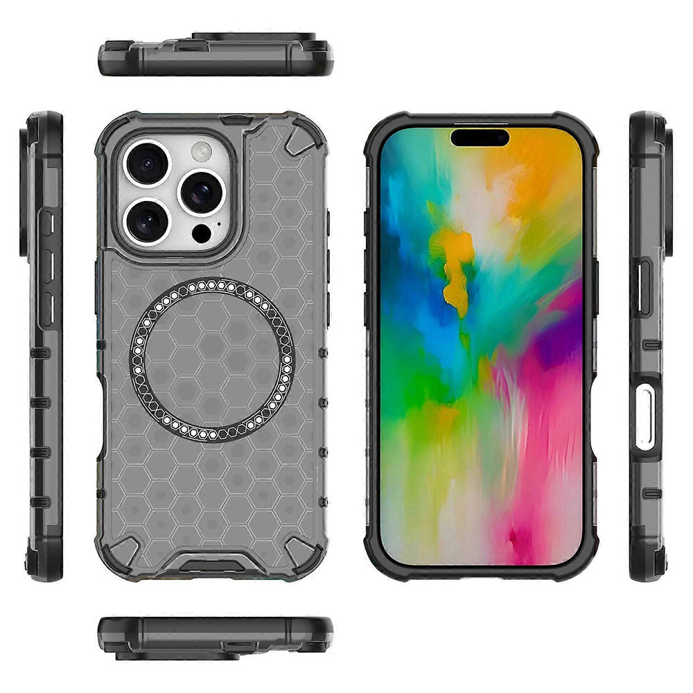 MagSafe Case for Apple iPhone 16 Pro Max, Techsuit, HoneyComb Shield, Black