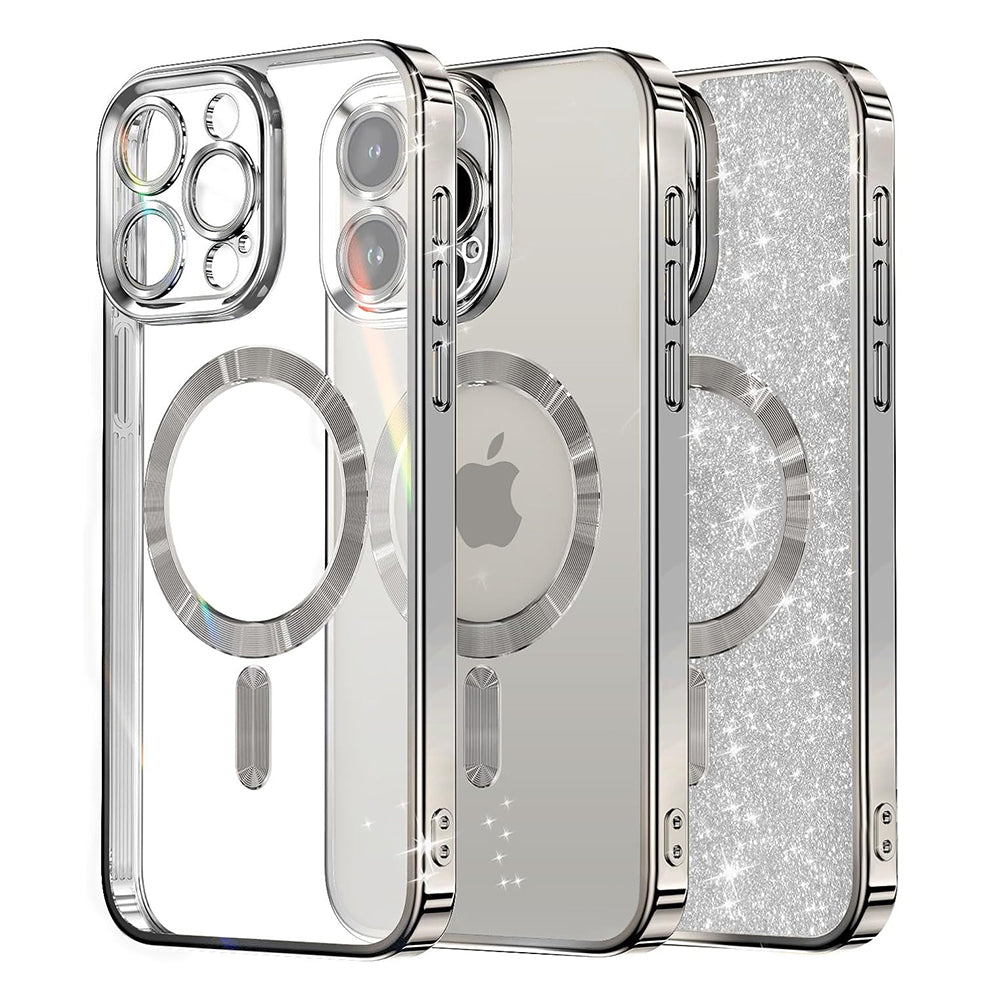 MagSafe-etui til Apple iPhone 16 Pro Max, Techsuit, Luxury Glitter, Sølv