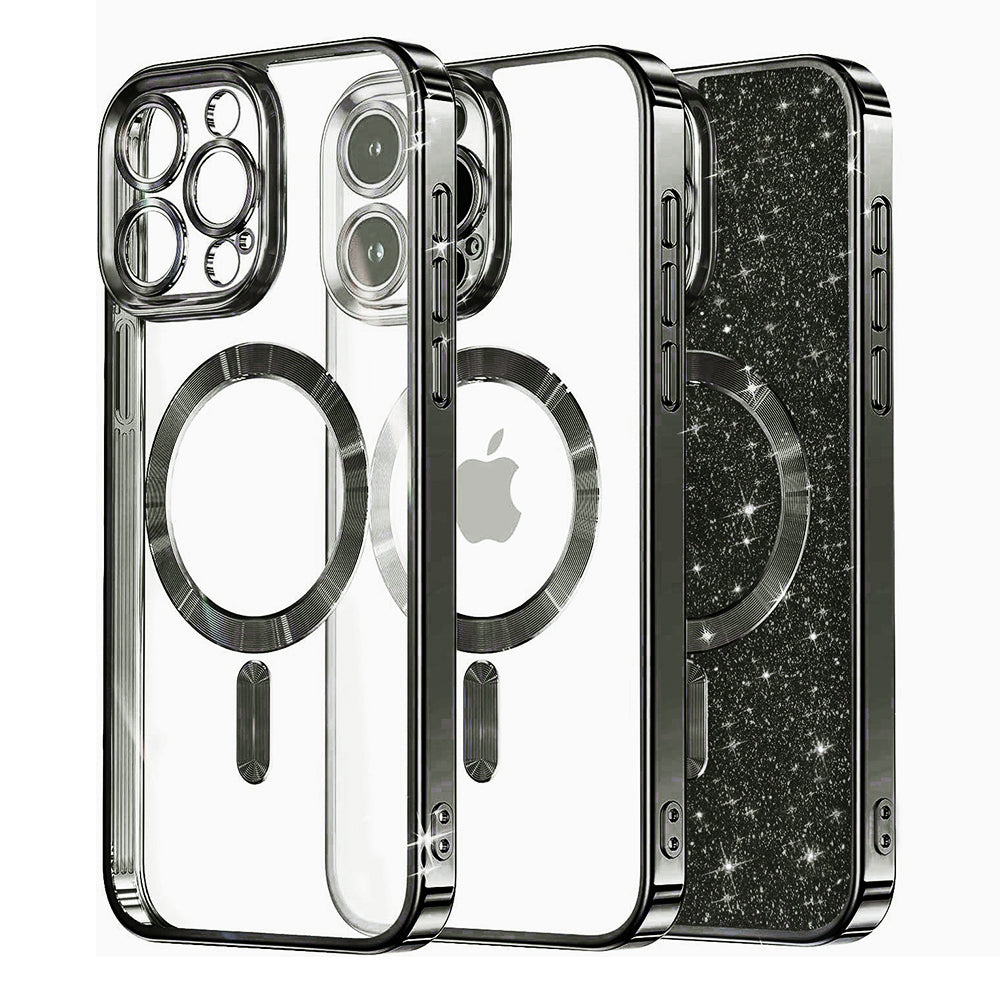 MagSafe-etui til Apple iPhone 16 Pro Max, Techsuit, Luxury Glitter, Sort