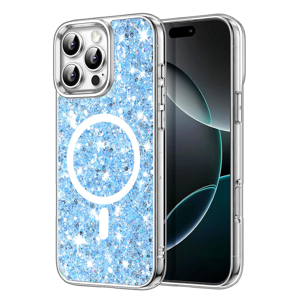 MagSafe-etui til Apple iPhone 16 Pro Max, Techsuit, Glitrende Glitter, Blå